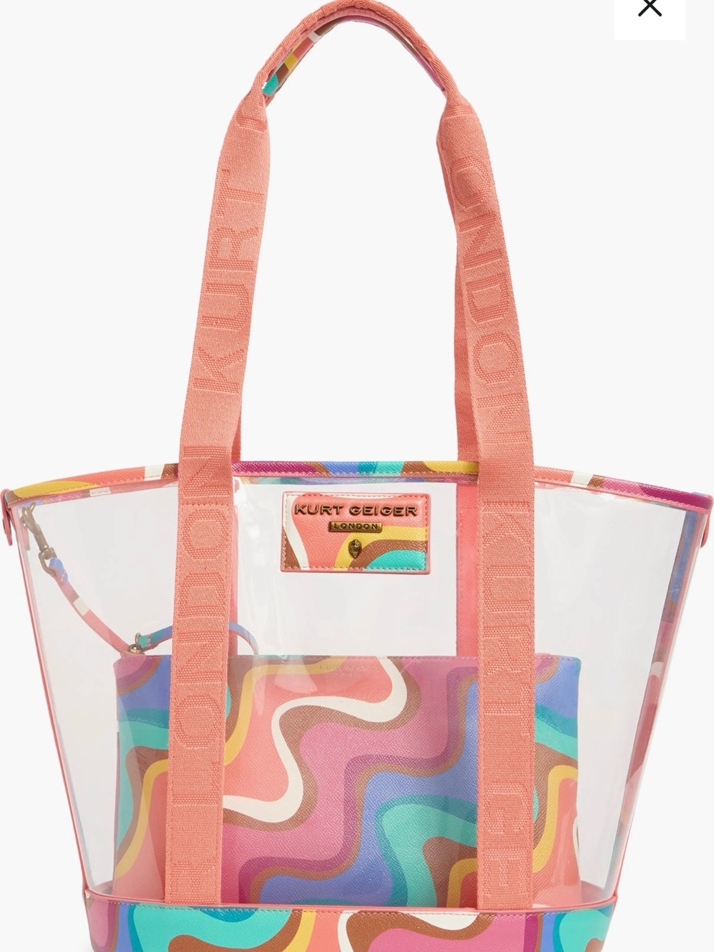 Kurt Geiger Clear Tote with Coral Straps and Colorwave Pouch